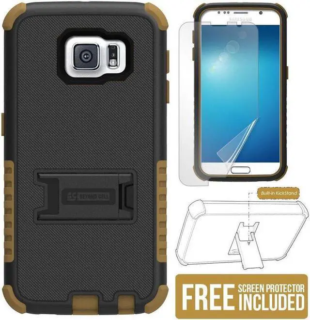 Alt view image 2 of 2 - BROWN RUGGED TRI-SHIELD RUBBER SKIN HARD CASE COVER STAND FOR SAMSUNG GALAXY S6