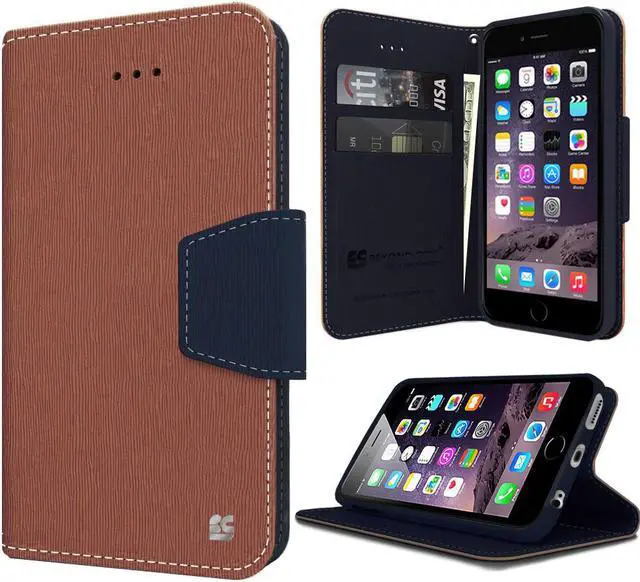 Main image of BROWN NAVY INFOLIO WALLET CREDIT CARD ID CASH CASE STAND FOR APPLE iPHONE 6 4.7"