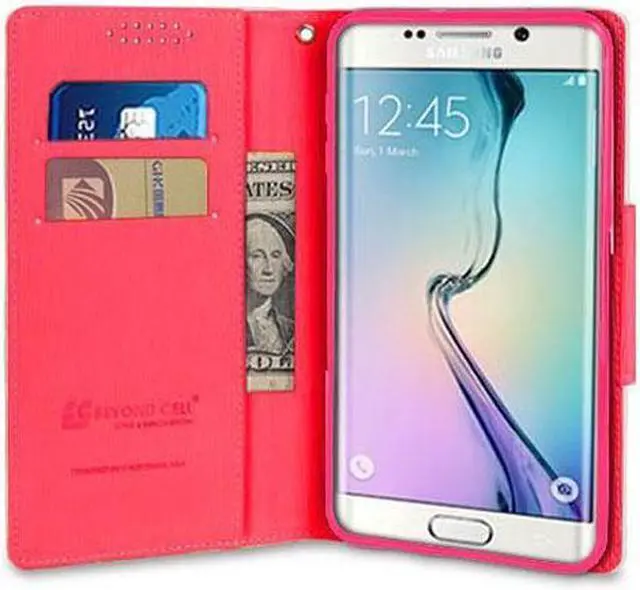 Alt view image 3 of 5 - PURPLE/PINK INFOLIO WALLET CREDIT CARD ID CASE FOR SAMSUNG GALAXY S6 EDGE PLUS +