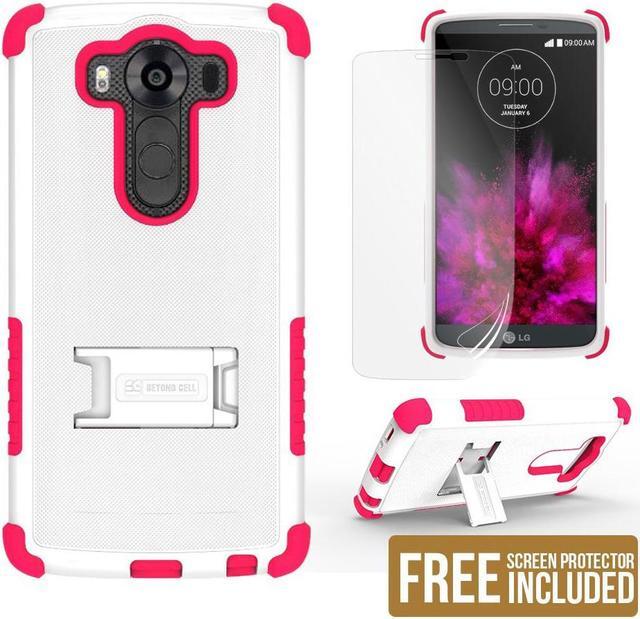 Alt view image 2 of 5 - WHITE PINK TRI-SHIELD SOFT RUBBER SKIN HARD CASE COVER STAND FOR LG V10 PHONE