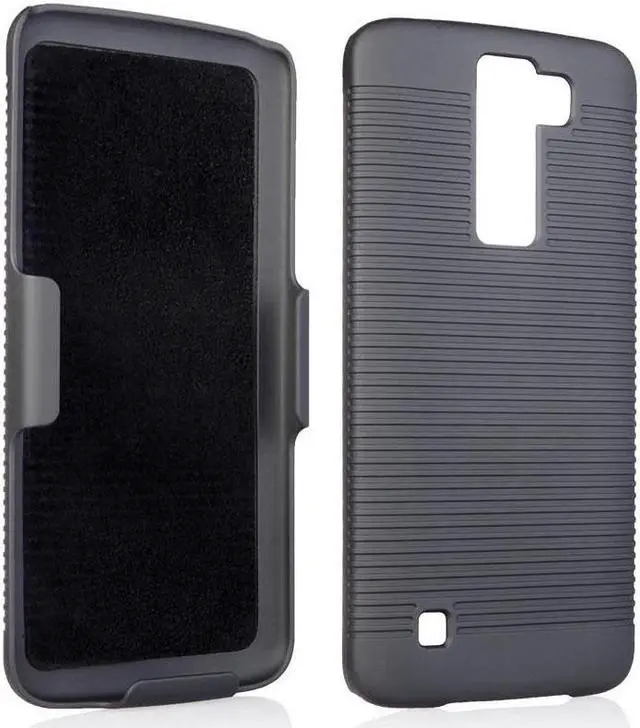 Alt view image 3 of 7 - BLACK RIBBED HARD CASE + BELT CLIP HOLSTER STAND FOR LG PHOENIX-2, K8, ESCAPE-3