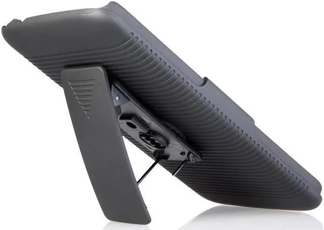 Alt view image 5 of 7 - BLACK RIBBED HARD CASE + BELT CLIP HOLSTER STAND FOR LG PHOENIX-2, K8, ESCAPE-3