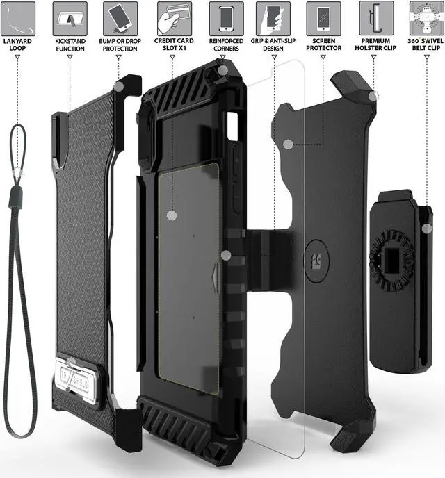 Alt view image 5 of 6 - BLACK TRI-SHIELD CASE STAND CARD SLOT + BELT CLIP HOLSTER FOR APPLE iPHONE X 10