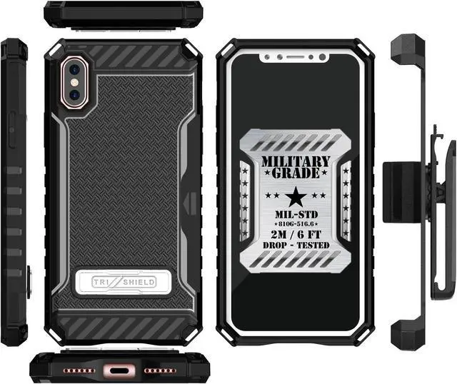 Alt view image 6 of 6 - BLACK TRI-SHIELD CASE STAND CARD SLOT + BELT CLIP HOLSTER FOR APPLE iPHONE X 10