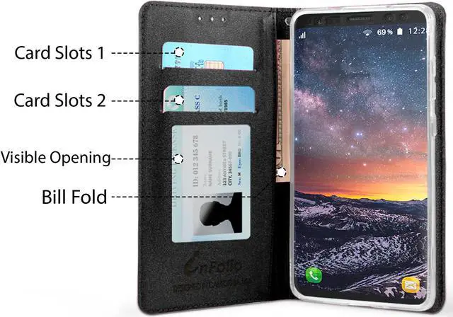 Alt view image 3 of 6 - BLACK WALLET CREDIT CARD SLOT CASE + LANYARD FOR SAMSUNG GALAXY S9 Plus, S9+