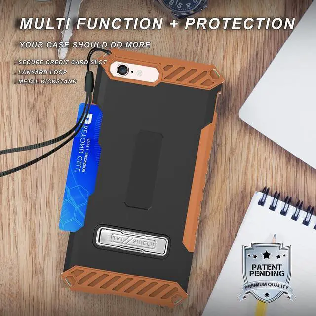 Alt view image 5 of 13 - BROWN TRI-SHIELD STAND CASE BELT CLIP HOLSTER STRAP CARD SLOT FOR iPHONE 7/8