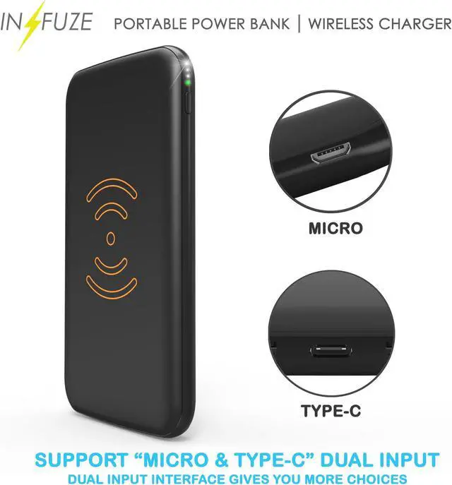 Alt view image 5 of 6 - BLACK QI WIRELESS CHARGER PAD 8000mAh PORTABLE BATTERY POWER BANK FOR CELL PHONE