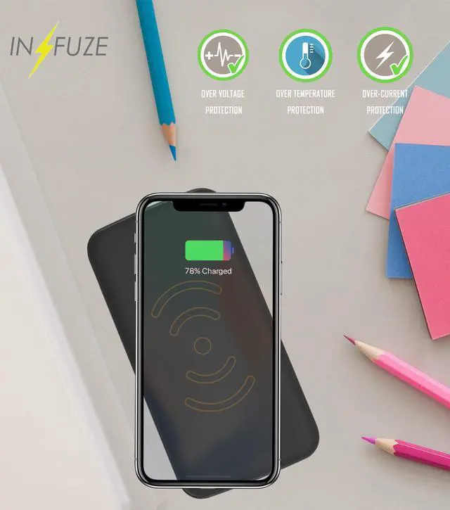 Alt view image 3 of 6 - BLACK QI WIRELESS CHARGER PAD 8000mAh PORTABLE BATTERY POWER BANK FOR CELL PHONE