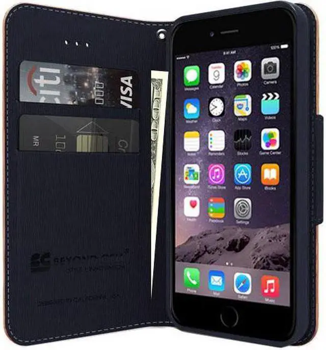 Alt view image 4 of 5 - BROWN NAVY INFOLIO WALLET CREDIT CARD ID CASH CASE STAND FOR APPLE iPHONE 6 4.7"