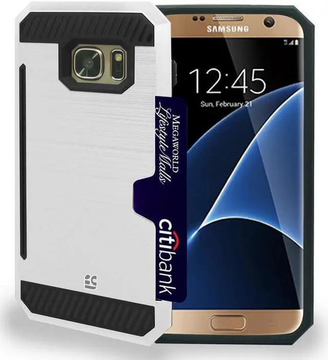 Main image of WHITE RUGGED TPU HARD CASE CREDIT CARD SLOT STAND FOR SAMSUNG GALAXY S7 EDGE