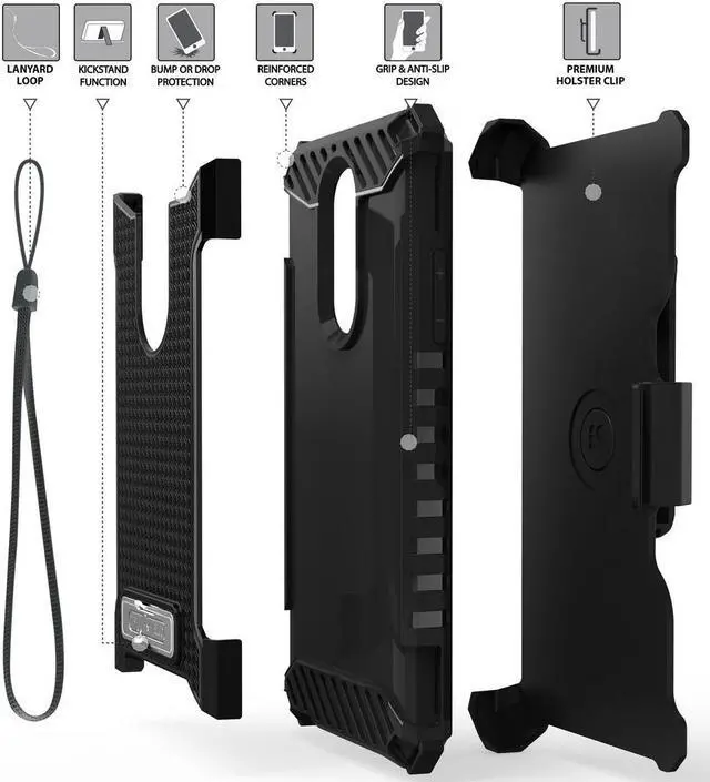 Alt view image 6 of 6 - Tri-Shield Black Case Cover Stand + Belt Clip Holster for LG Q Stylus, Stylo 4