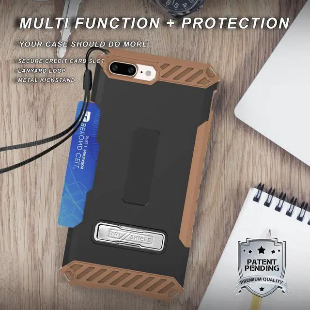 Alt view image 3 of 6 - BROWN CASE KICKSTAND COVER + STRAP + BELT CLIP HOLSTER FOR iPHONE 8 PLUS, 7PLUS