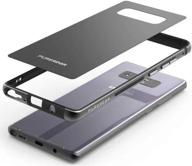 Alt view image 2 of 8 - PureGear Black GlassBak 360 Case Aluminum Bumper Cover for Samsung Galaxy Note 8