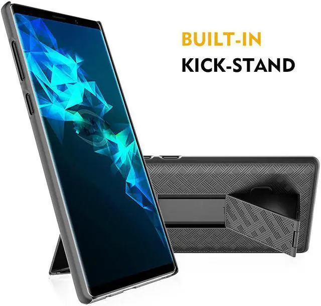Alt view image 4 of 7 - Black Ribbed Case Kickstand Cover + Belt Clip Holster for Samsung Galaxy Note 9