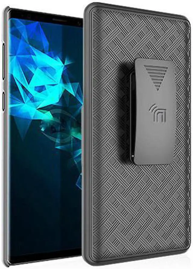 Alt view image 2 of 7 - Black Ribbed Case Kickstand Cover + Belt Clip Holster for Samsung Galaxy Note 9
