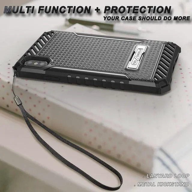 Alt view image 4 of 6 - Black Tri-Shield Rugged Case Cover Metal Stand + Strap for Apple iPhone Xs Max