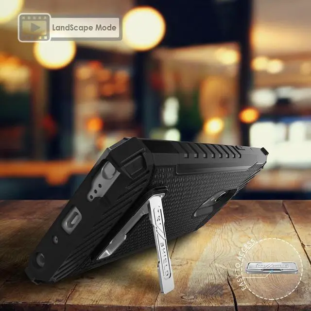 Alt view image 2 of 6 - Tri-Shield Black Case Cover Stand + Belt Clip Holster for LG Q Stylus, Stylo 4