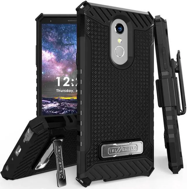 Main image of Tri-Shield Black Case Cover Stand + Belt Clip Holster for LG Q Stylus, Stylo 4