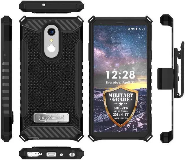 Alt view image 5 of 6 - Tri-Shield Black Case Cover Stand + Belt Clip Holster for LG Q Stylus, Stylo 4
