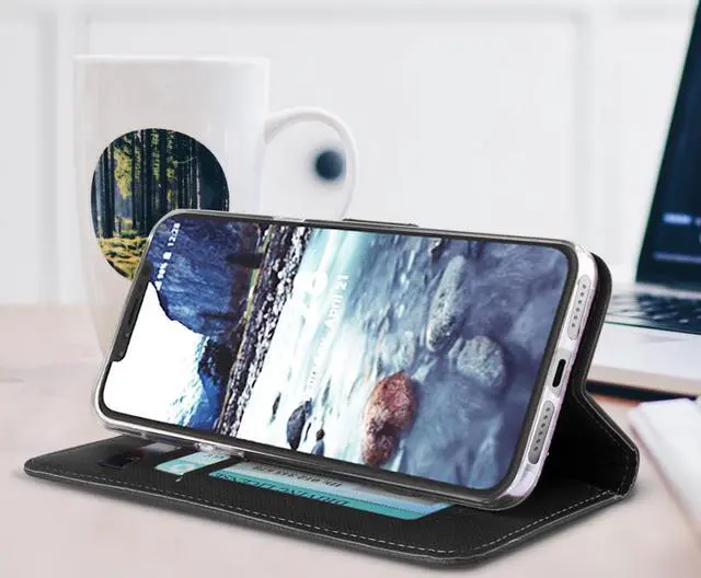 Alt view image 9 of 12 - Black/Brown Wallet Case Cover Stand Wrist Strap for Apple iPhone Xs Max 6.5"