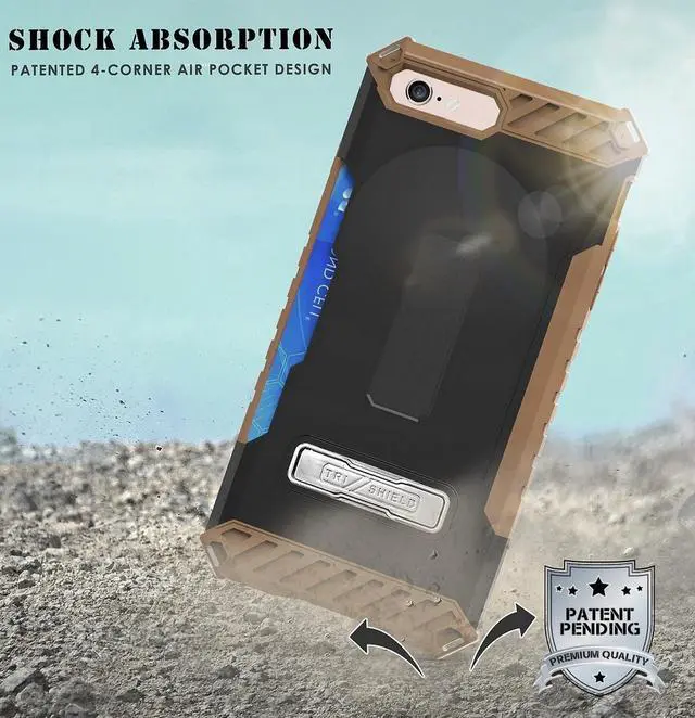 Alt view image 5 of 6 - Brown Tri-Shield Case Wallet Card Slot Cover and Strap for iPhone SE 2022/2020