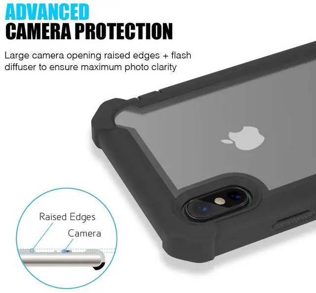 Alt view image 3 of 7 - Black Vispro Rugged Hybrid Case Clear Acrylic Hard Back for iPhone Xs/X/10s/10