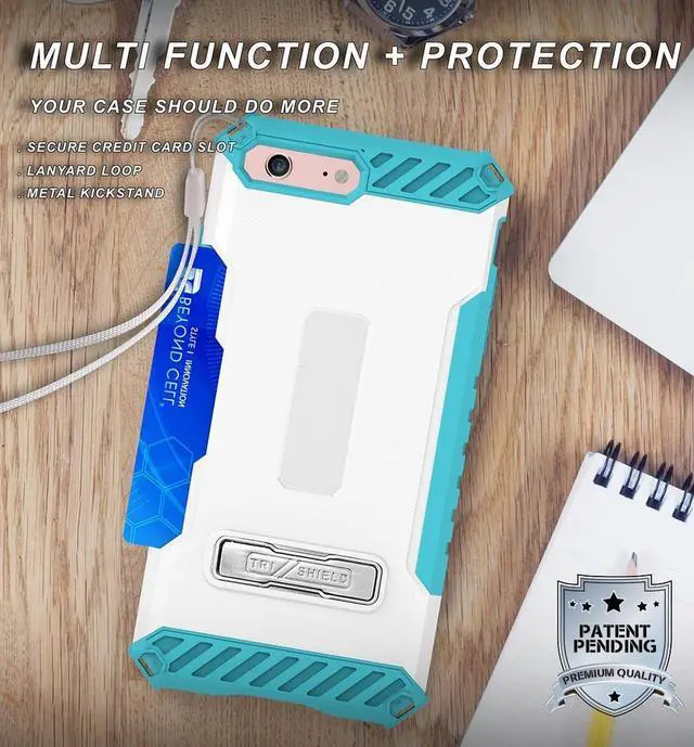 Alt view image 4 of 6 - White Turquoise Case Credit Card Slot Cover Wrist Strap for iPhone SE 2022/2020