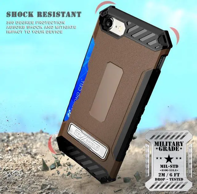 Alt view image 4 of 7 - Tan Brown Case Stand Wallet Card Slot Strap Belt Clip Holster for iPhone 8, 7