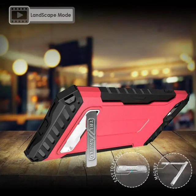 Alt view image 2 of 7 - Hot Pink Case Stand Credit Card Slot Cover and Holster for iPhone SE 2022/2020