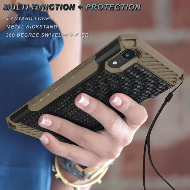 Alt view image 4 of 6 - Brown Tri-Shield Rugged Case Cover + Belt Clip Holster for Apple iPhone XR 6.1"