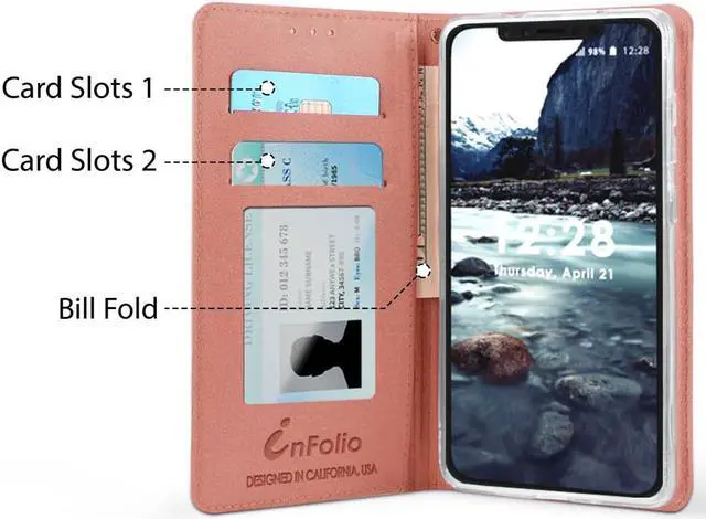 Alt view image 2 of 6 - Rose Gold Wallet Case Slot Cover Stand Wrist Strap for Apple iPhone Xs Max 6.5"