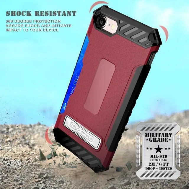 Alt view image 5 of 6 - Burgundy Red Rugged Case Card Slot Cover and Strap for iPhone SE 2022/2020