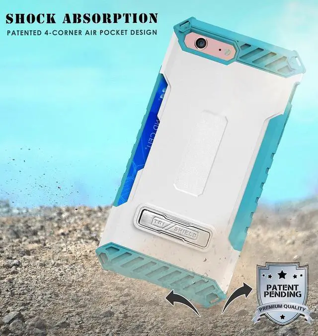 Alt view image 5 of 6 - White Turquoise Case Credit Card Slot Cover Wrist Strap for iPhone SE 2022/2020