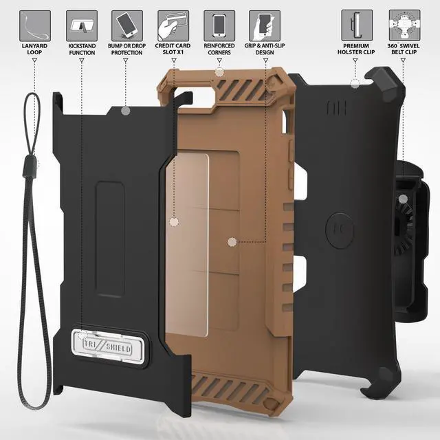 Alt view image 5 of 7 - BROWN CASE KICKSTAND CARD SLOT COVER + STRAP + BELT CLIP HOLSTER FOR iPHONE 8/7