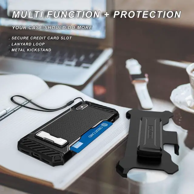 Alt view image 4 of 6 - BLACK TRI-SHIELD CASE STAND CARD SLOT + BELT CLIP HOLSTER FOR APPLE iPHONE X 10