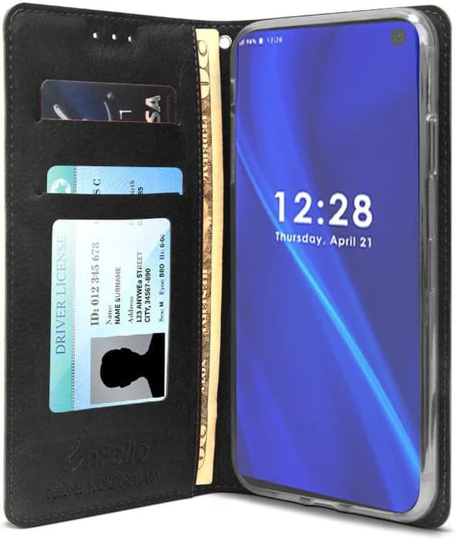 Alt view image 3 of 7 - Black Wallet Case Credit Card Slot + Wrist Strap for Samsung Galaxy S10 Plus