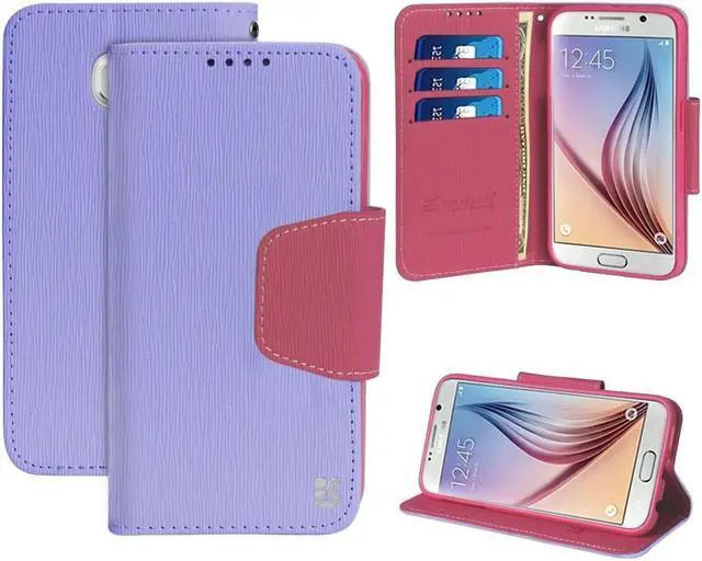 Main image of PURPLE PINK INFOLIO WALLET CREDIT CARD ID CASH CASE STAND FOR SAMSUNG GALAXY S6