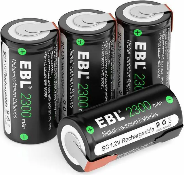 Main image of EBL 4pcs Sub SC Cell Ni-Cd 2300mAh Rechargeable Battery with tab for Power Tools