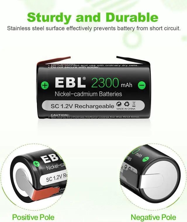 Alt view image 5 of 7 - EBL 4pcs Sub SC Cell Ni-Cd 2300mAh Rechargeable Battery with tab for Power Tools