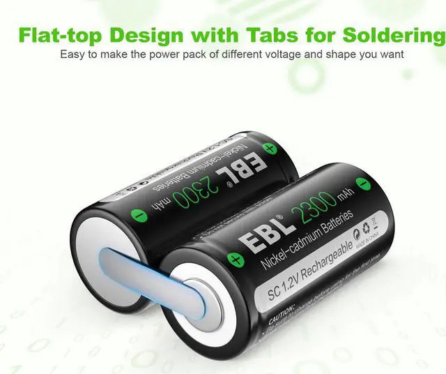 Alt view image 2 of 7 - EBL 4pcs Sub SC Cell Ni-Cd 2300mAh Rechargeable Battery with tab for Power Tools