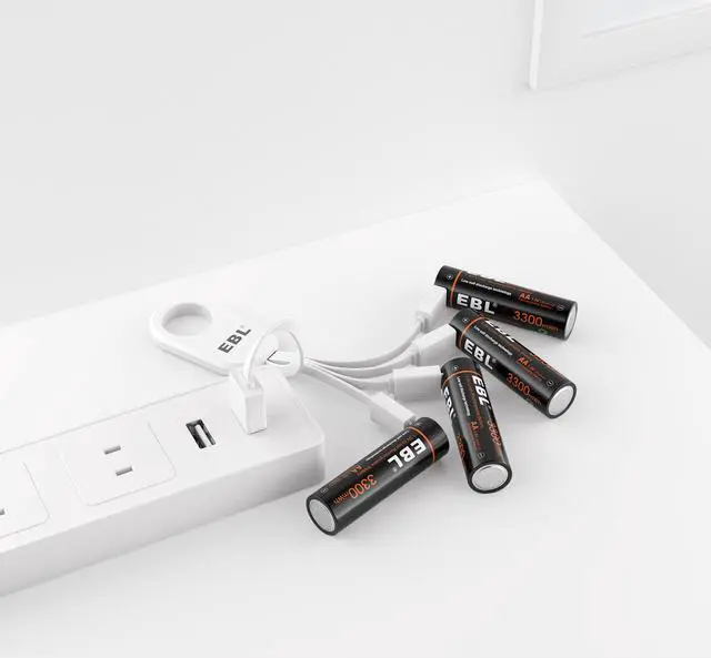 Alt view image 7 of 7 - EBL 4 Pcs 3300mWh AA 1.5v Lit-ion Rechargeable Batteries Double A Lithium Battery with 4 in 1 Micro USB Charging Cable