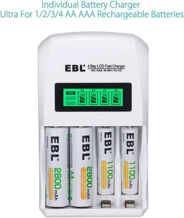 Alt view image 4 of 7 - EBL 12pcs 1100mAh AAA Battery + Smart LCD Battery Charger for AA AAA Ni-MH Ni-CD Rechargeable Batteries