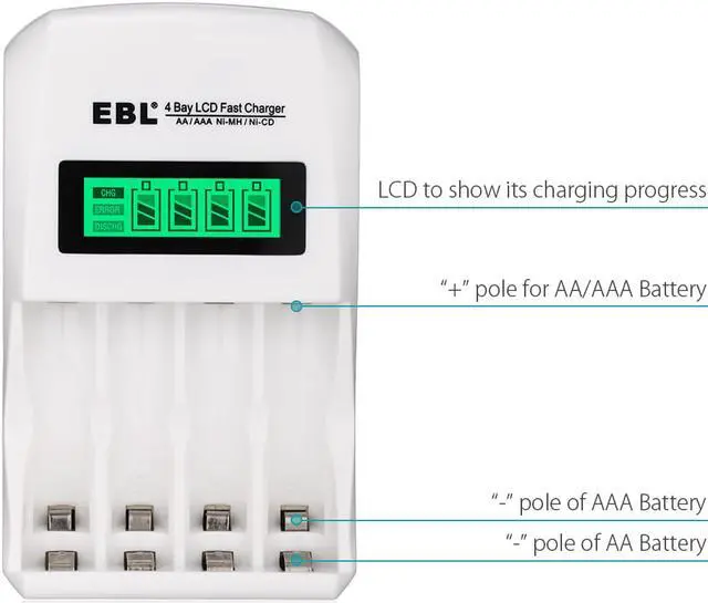 Alt view image 6 of 7 - EBL 8pcs 1100mAh AAA Battery + Smart LCD Battery Charger for AA AAA Ni-MH Ni-CD Rechargeable Batteries