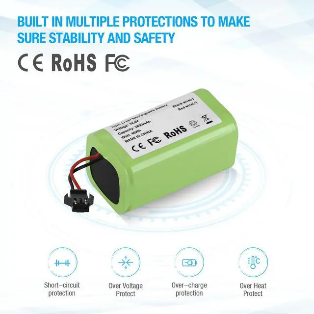 Alt view image 6 of 7 - 14.4v 2800mAh Li-ion Rechargeable Replacement Battery for Ecovacs Deebot N79S, DN622, Eufy RoboVac 11, 11S,11S MAX, 30, 15C, 15T, 12, 35C - Upgraded