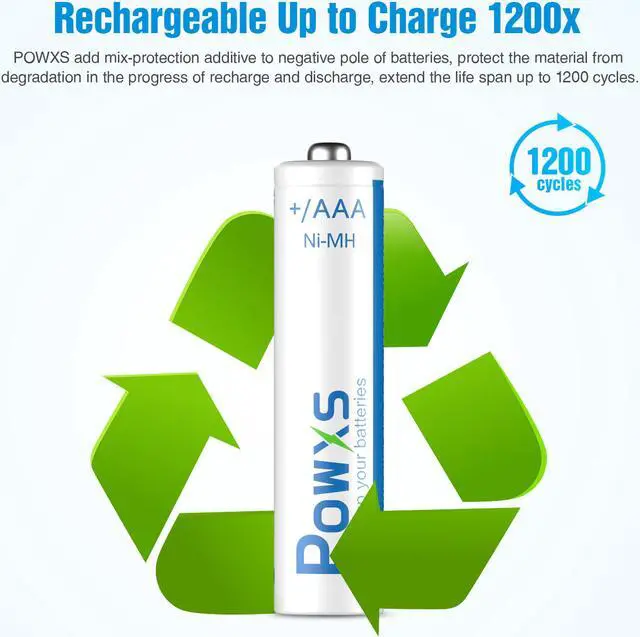 Alt view image 5 of 7 - POWXS AAA Rechargeable Batteries 800mAh Pre-Charged Triple A Batteries 1.2V Long-Lasting Ni-MH AAA Size Batteries Suitable for Household - 4 Pack