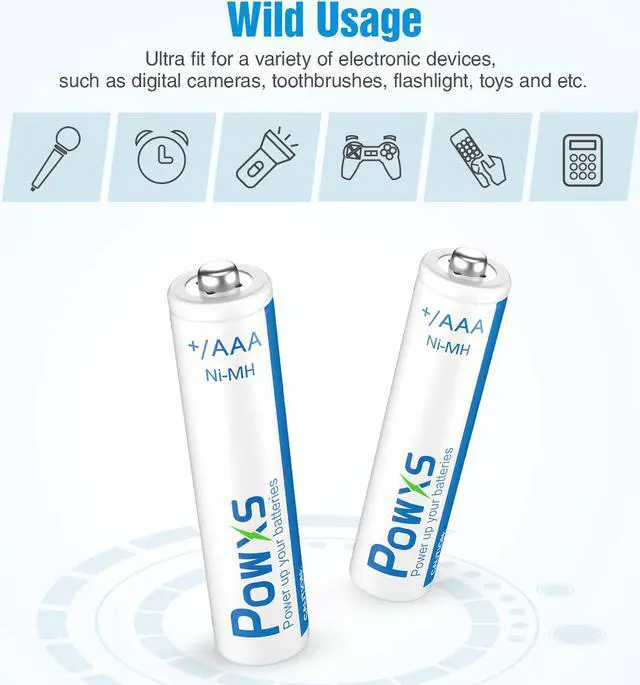 Alt view image 4 of 7 - POWXS AAA Rechargeable Batteries 800mAh Pre-Charged Triple A Batteries 1.2V Long-Lasting Ni-MH AAA Size Batteries Suitable for Household - 4 Pack