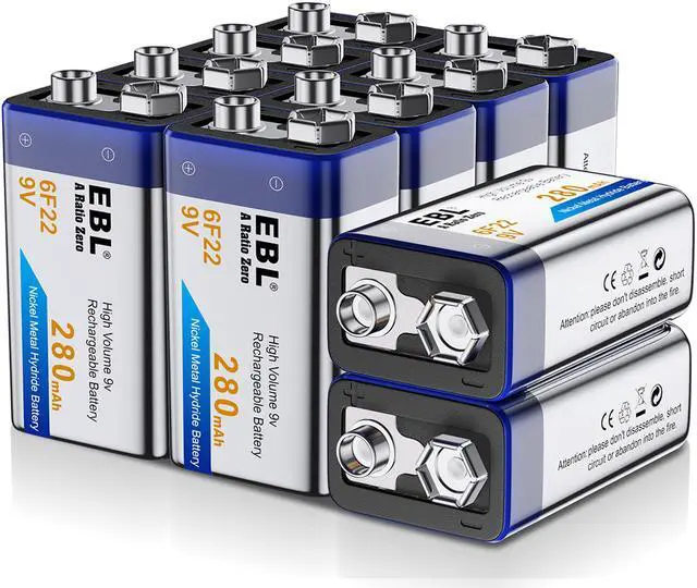 Main image of EBL 10 Pack 6F22 9V 280mAh Ni-MH Rechargeable Batteries
