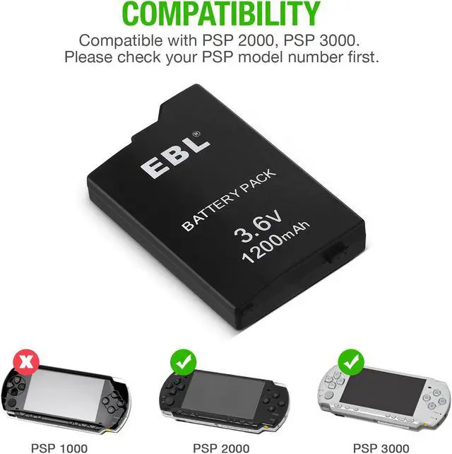 Alt view image 5 of 7 - EBL 3.6V 1200mAh Lithium Ion Replacement Battery for Sony PSP 2000/3000 PSP-S110 Console
