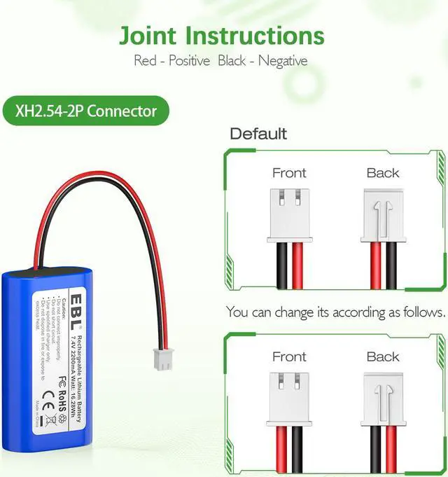 Alt view image 5 of 7 - EBL Li-ion 7.4V 2200mAh Rechargeable Batteries Replacement for Toys Electronics, Bicycle Light, LED Lamp