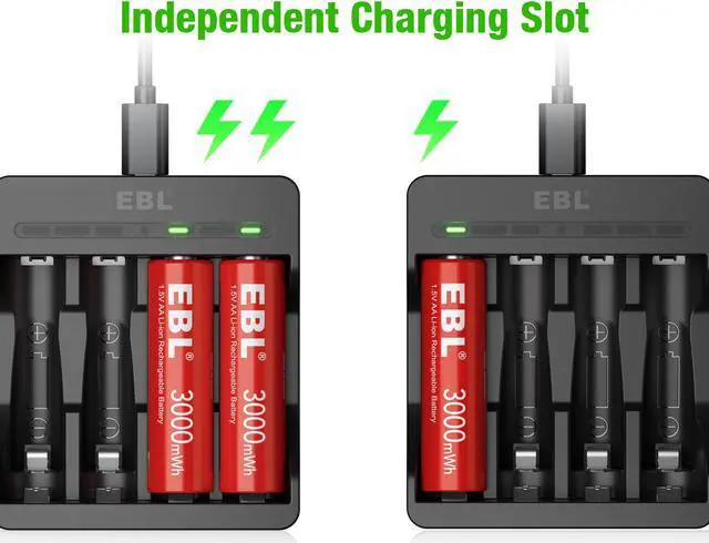 Alt view image 4 of 7 - EBL 4pcs Rechargeable Lithium AA Battery + 4 Slots Smart Battery Charger for Rechargeable Lithium Batteries
